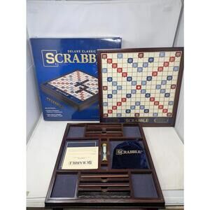 Deluxe Classic Edition Scrabble Game Rotating Turntable Wood Board Complete